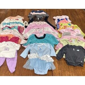Lot of 32 Baby Girl Clothes 0-3 months Carters, Ralph Lauren, Faded Glory,...Etc